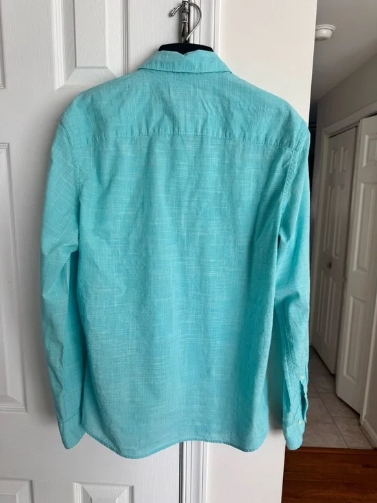 Apt. 9 Men’s Medium Aqua Turquoise Cotton Long Sleeve Button Down Shirt EUC - Picture 8 of 10